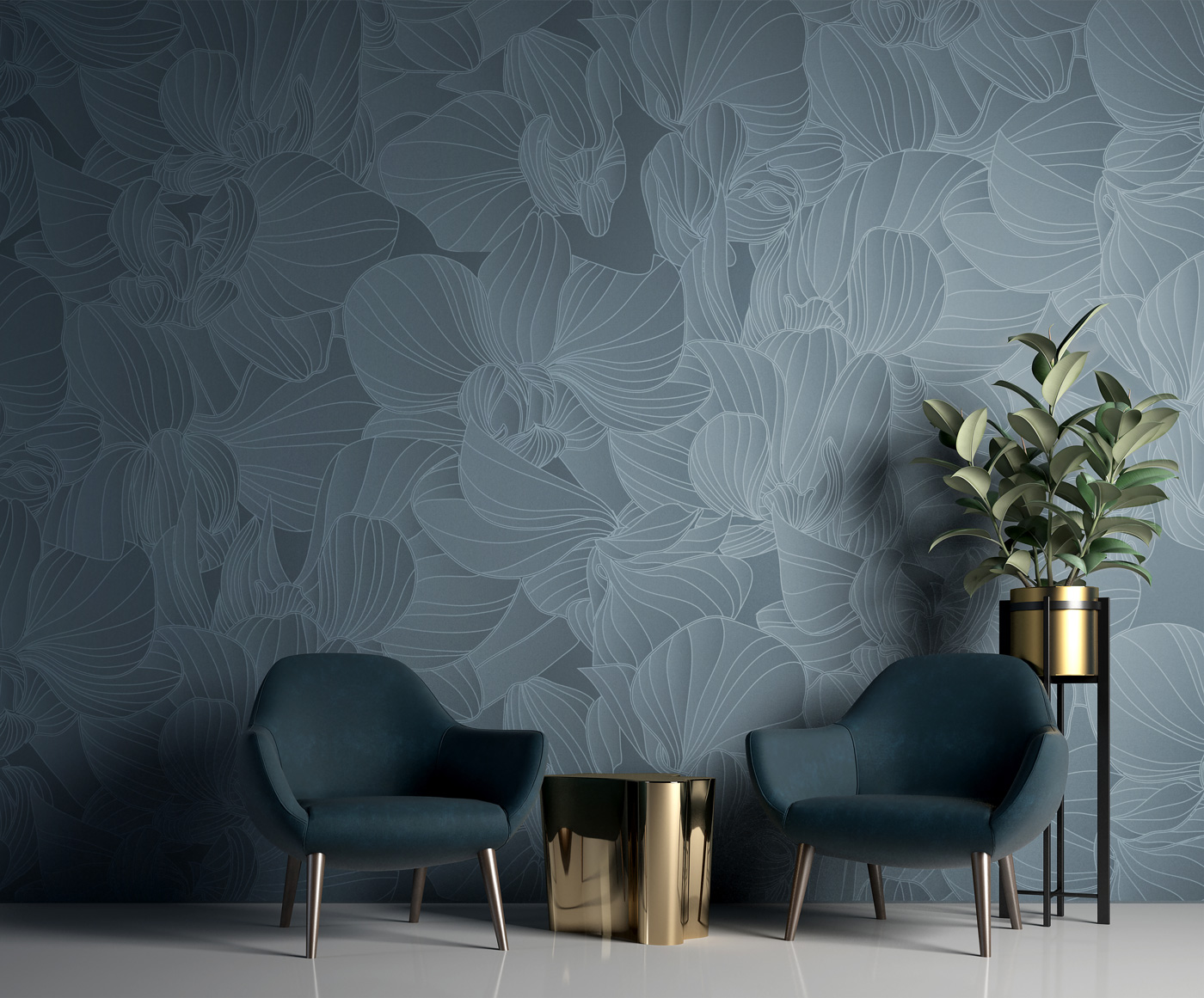 Floral Wallpaper Steel Small